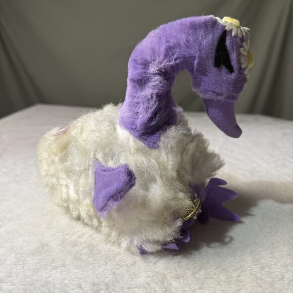 Vtg Commonwealth Toys Musical Wind Up Plush Goose Swan Purple White Works 50s - Picture 1 of 4